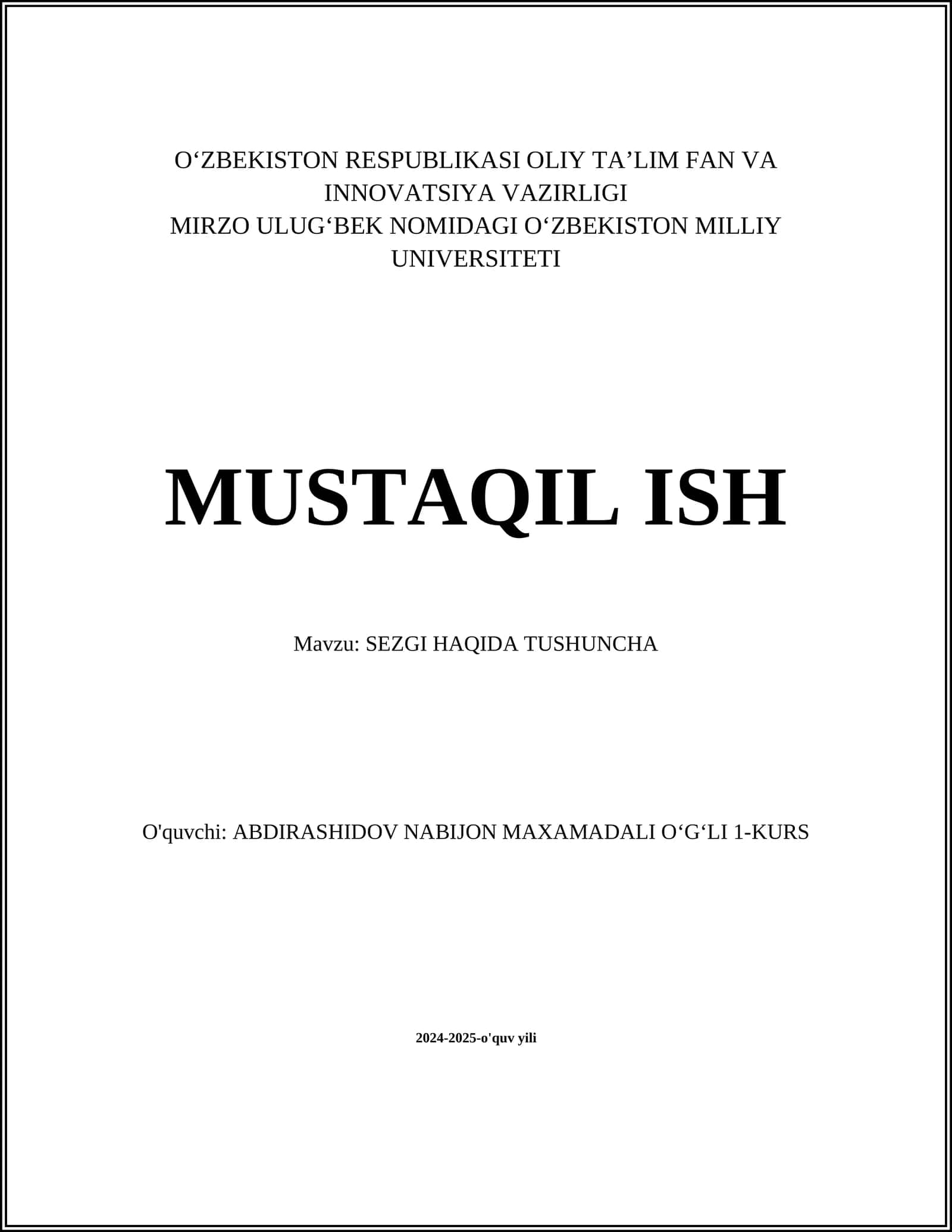 SEZGI HAQIDA TUSHUNCHA