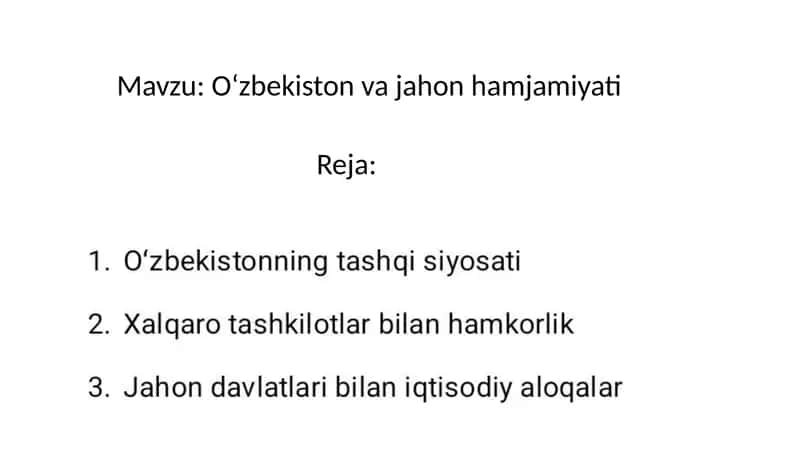 Oʻzbekiston va jahon hamjamiyati