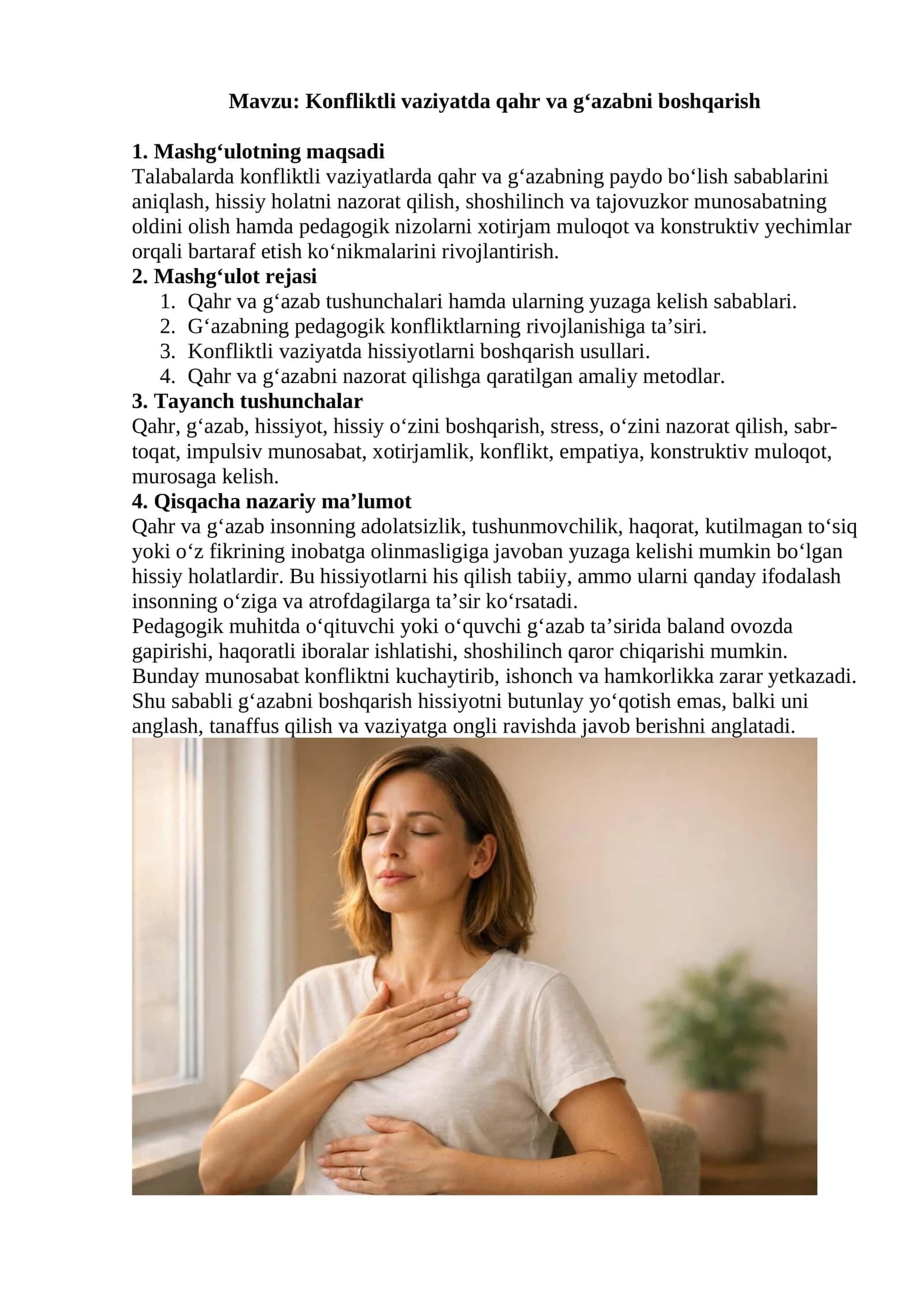 Konfliktli vaziyatda qahr va g‘azabni boshqarish
