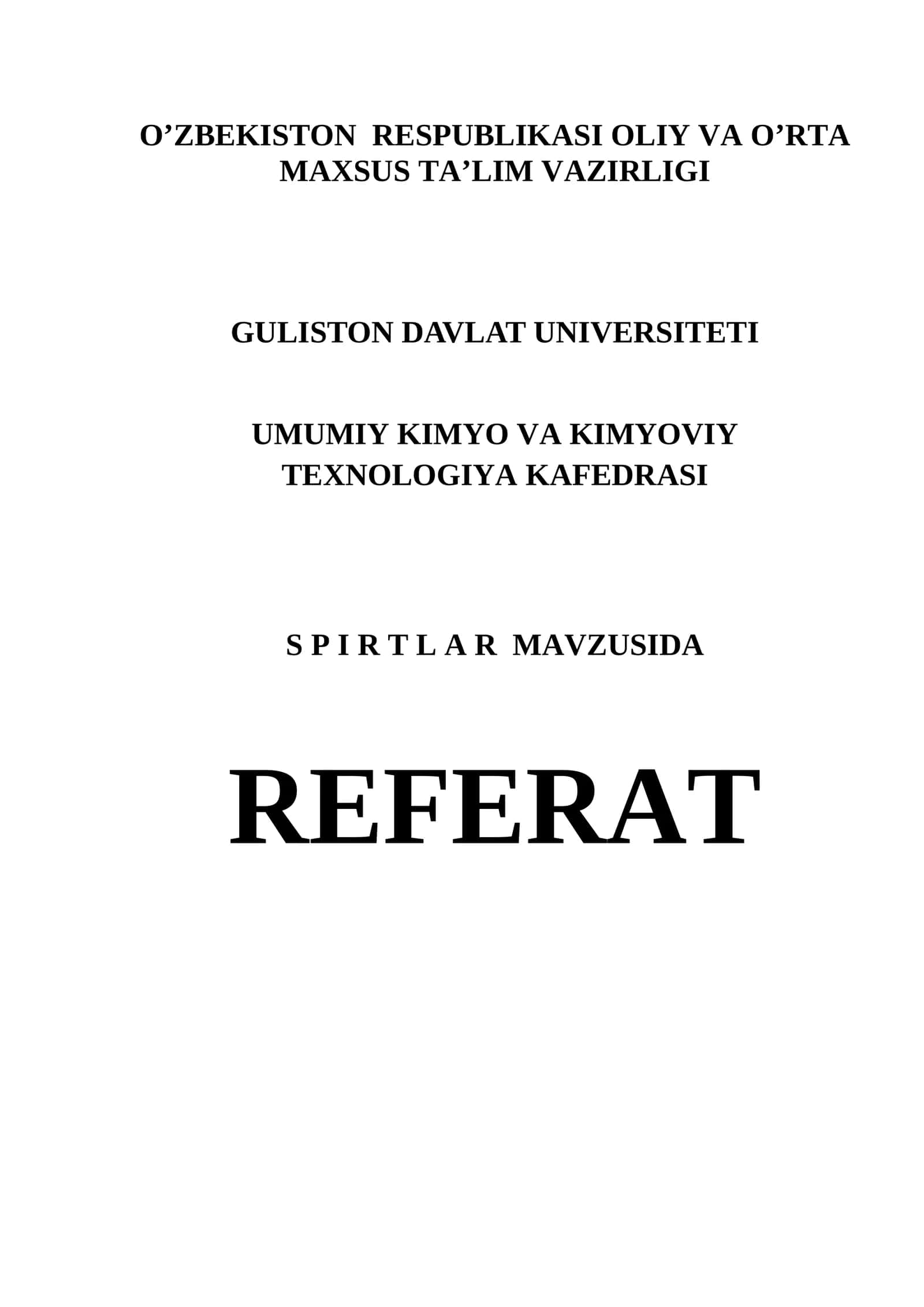 S P I R T L A R MAVZUSIDA REFERAT
