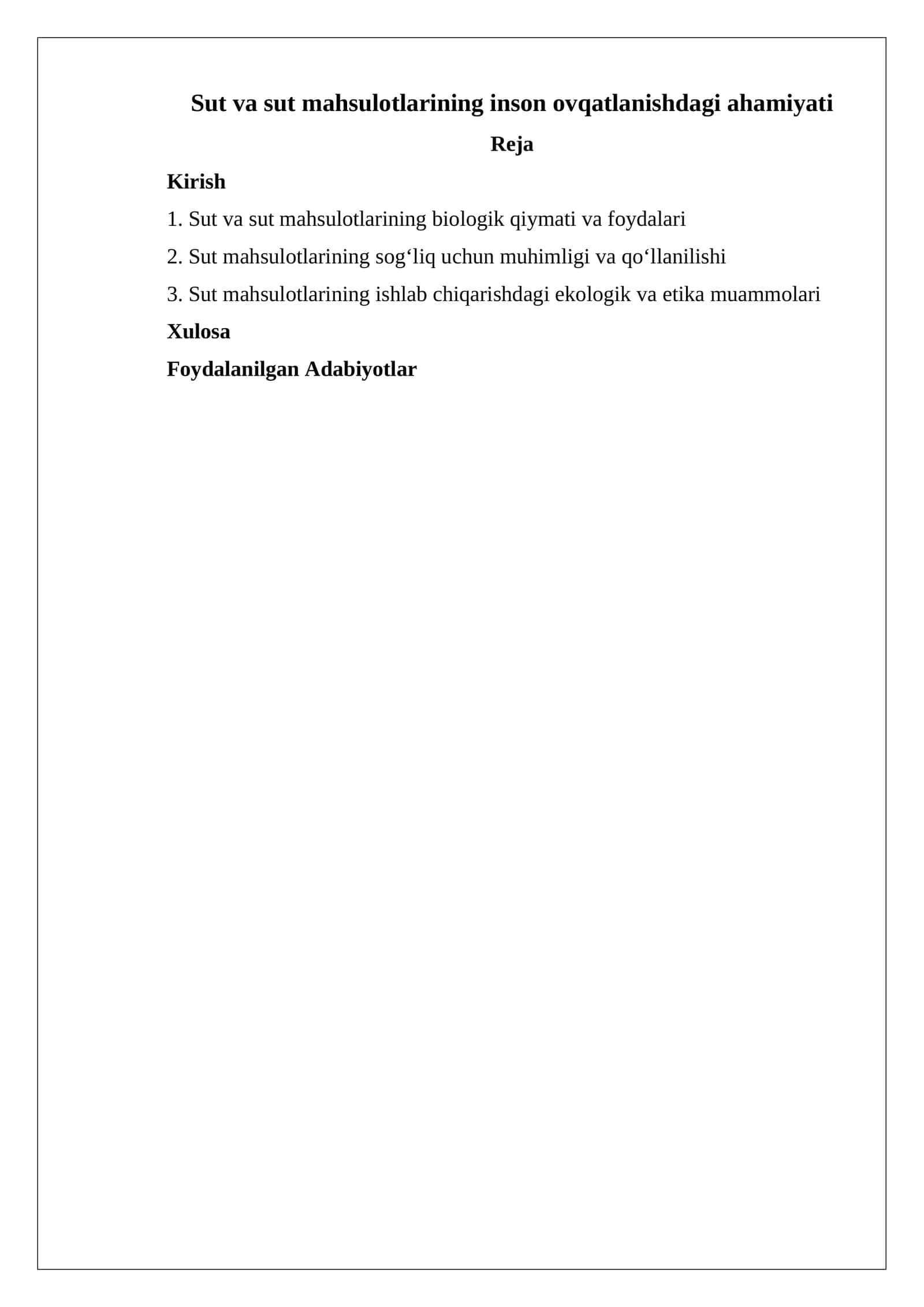 Sut va sut mahsulotlarining inson ovqatlanishdagi ahamiyati