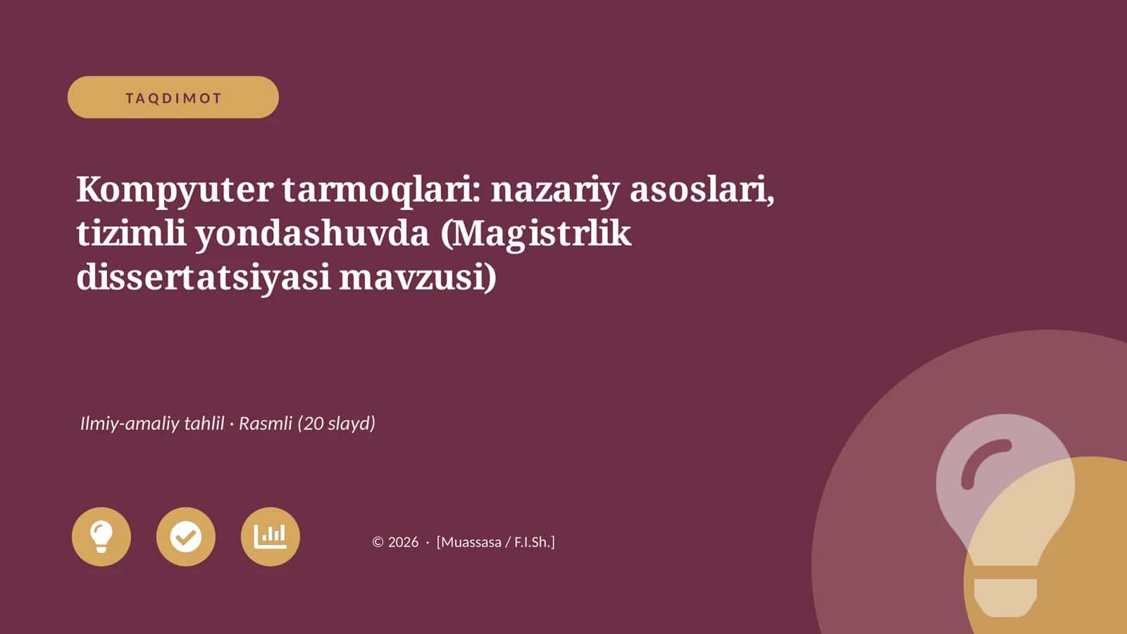 Kompyuter tarmoqlari: nazariy asoslari, tizimli yondashuvda (Magistrlik dissertatsiyasi mavzusi)