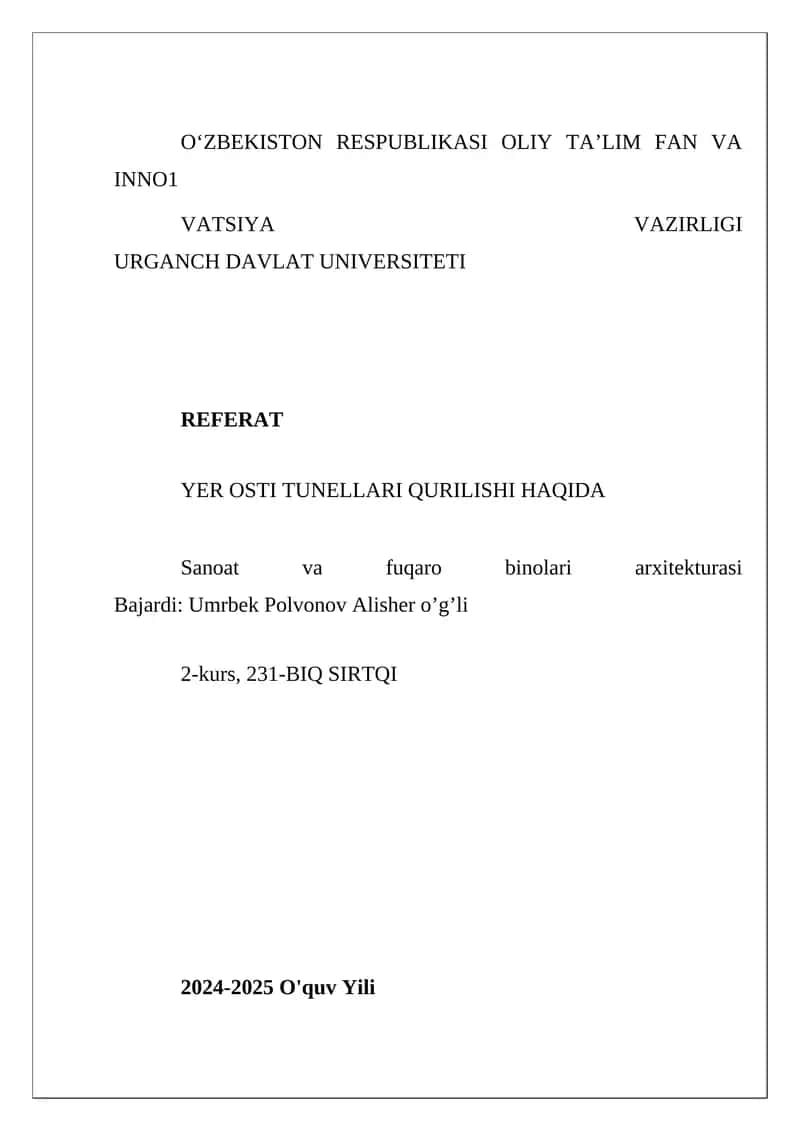 Yer osti tunellari qurilishi haqida