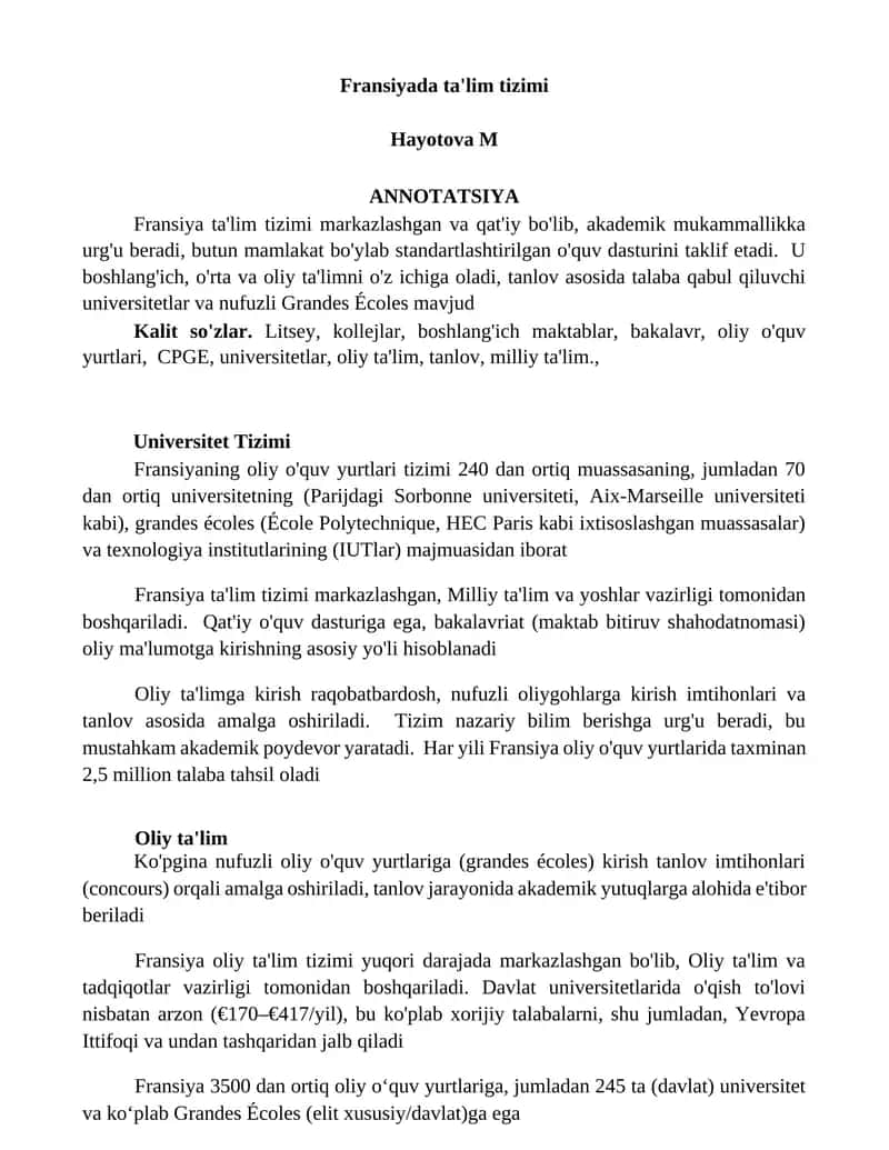 Fransiyada ta'lim tizimi