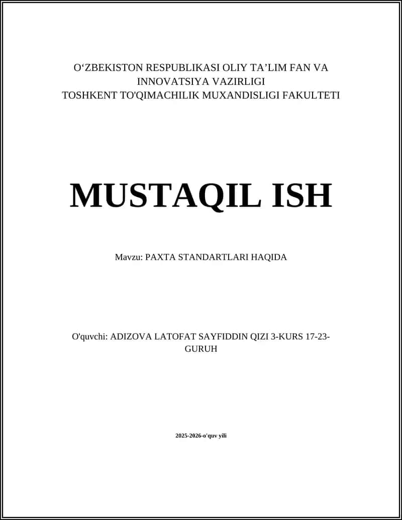 Paxta standartlari haqida