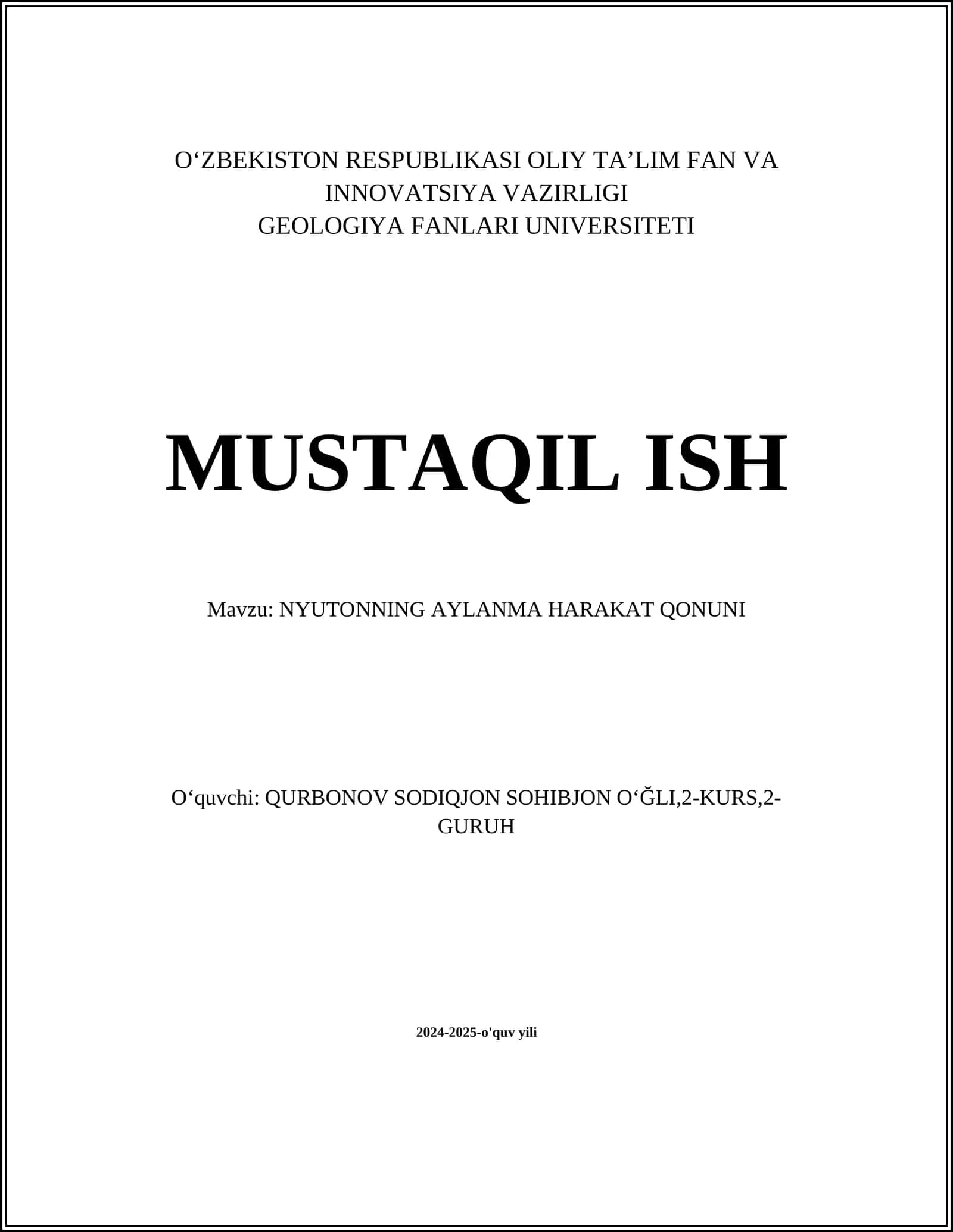 NYUTONNING AYLANMA HARAKAT QONUNI