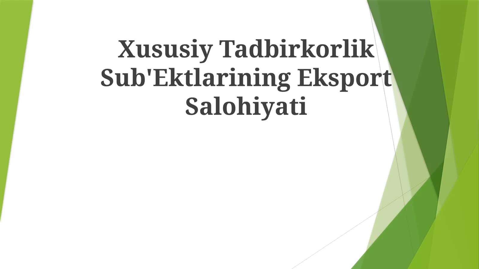 Xususiy Tadbirkorlik Sub'EktlariningEksportSalohiyati