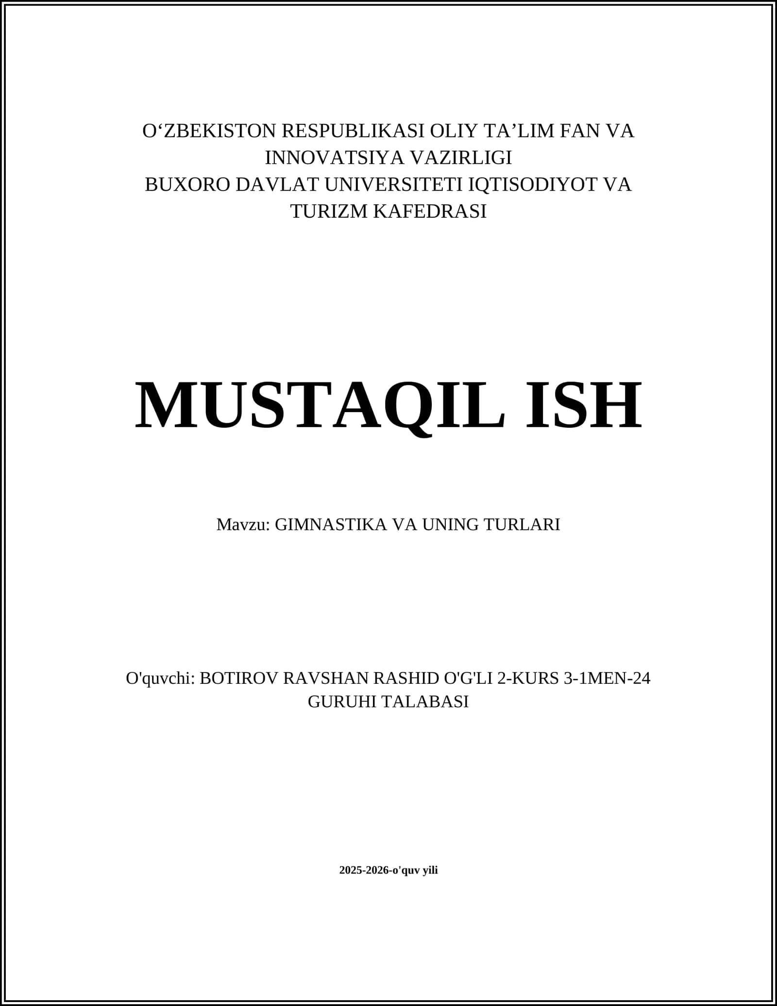GIMNASTIKA VA UNING TURLARI