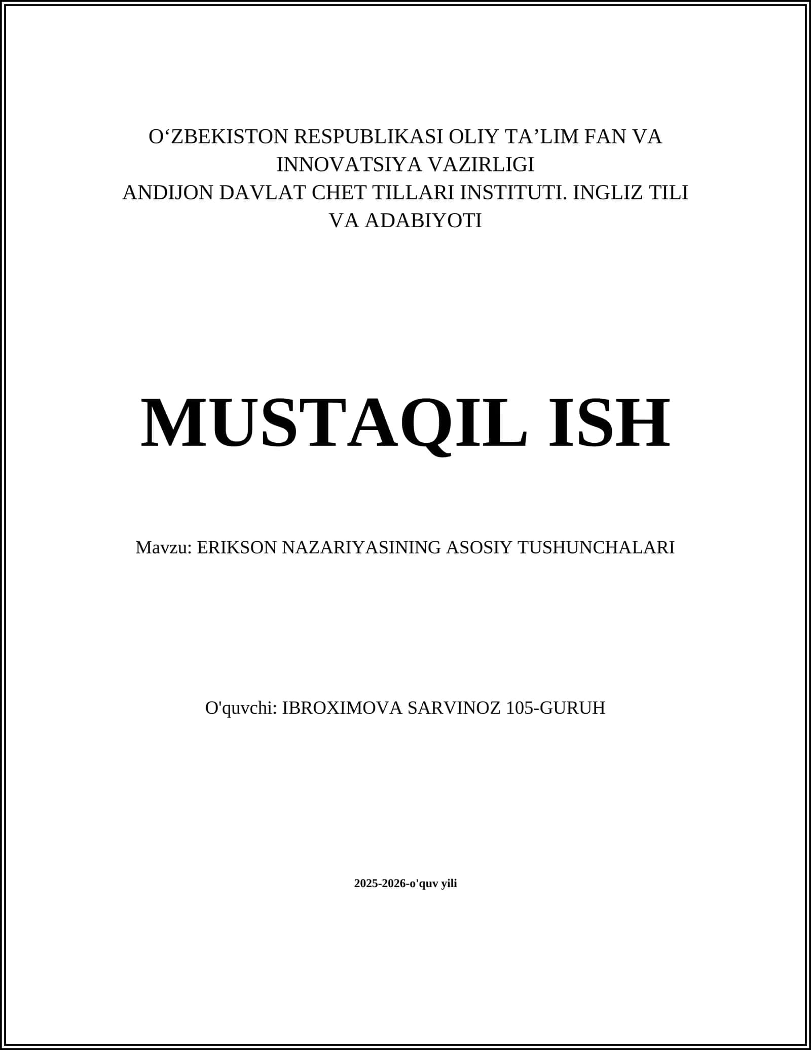 ERIKSON NAZARIYASINING ASOSIY TUSHUNCHALARI