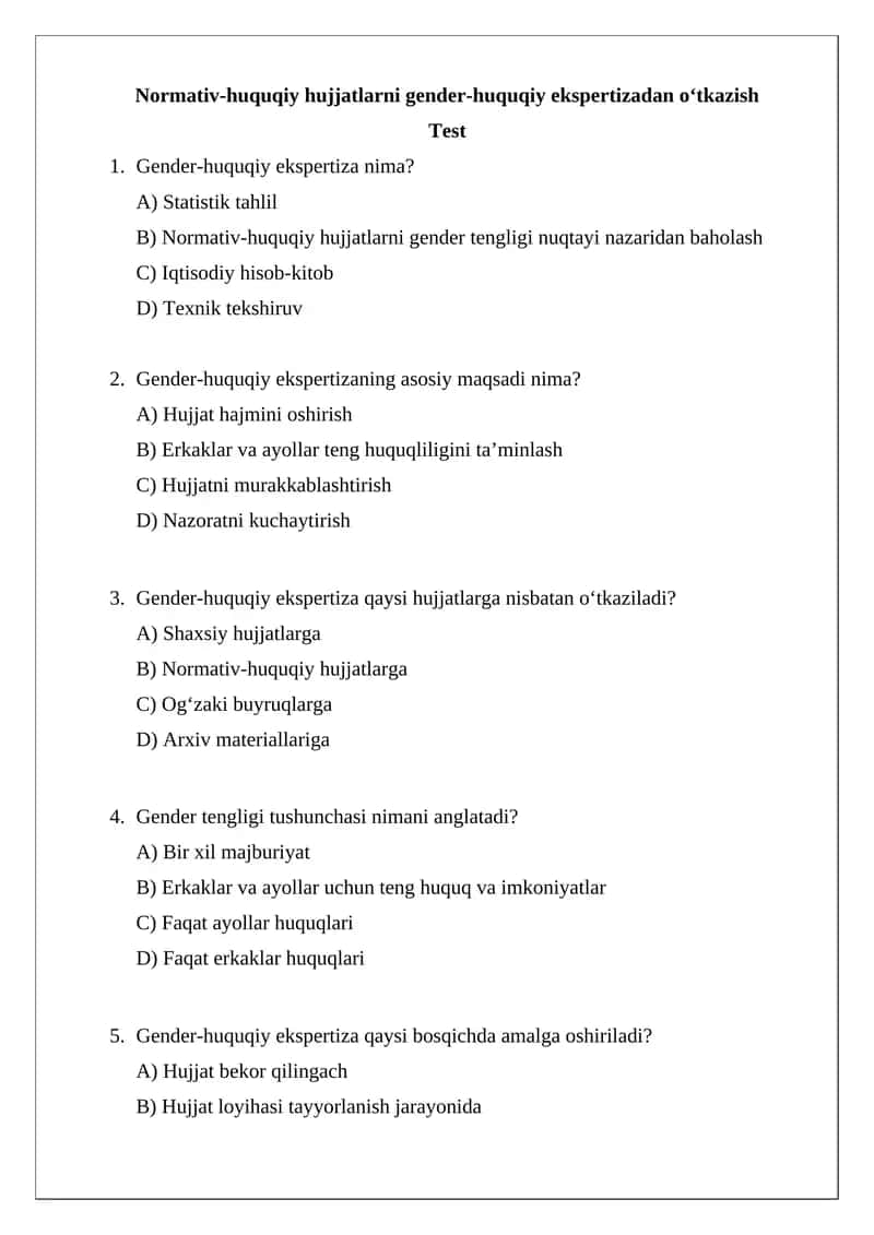Gender-huquqiy ekspertizadan o‘tkazish