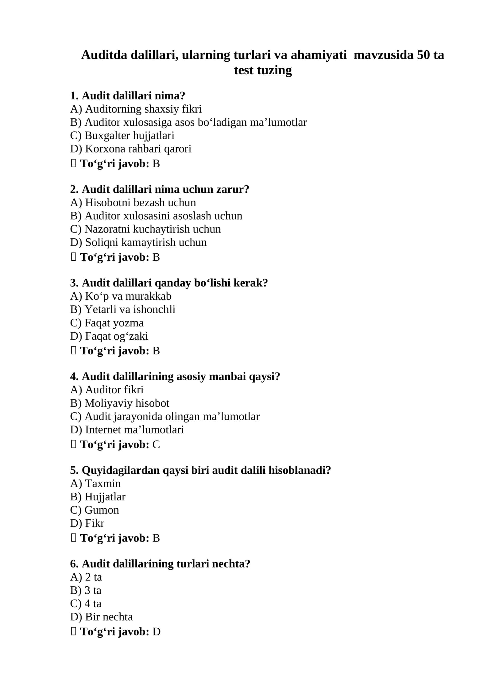 Audit dalillari va ularning turlari