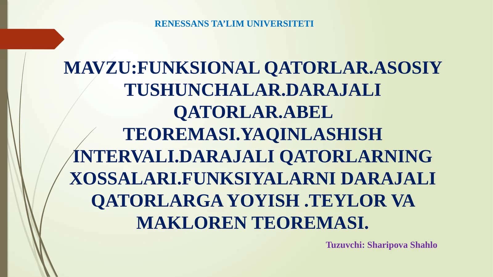 FUNKSIONAL QATORLAR.ASOSIY TUSHUNCHALAR.DARAJALI