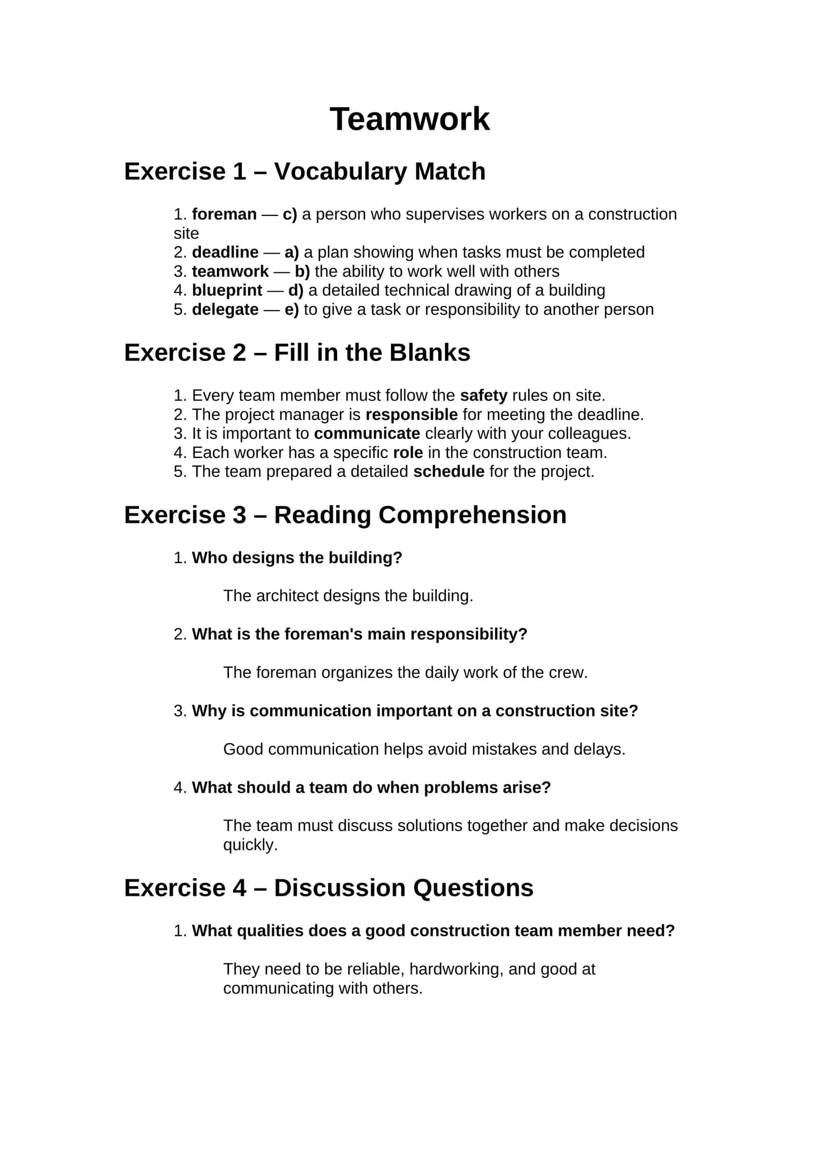 Teamwork Exercises