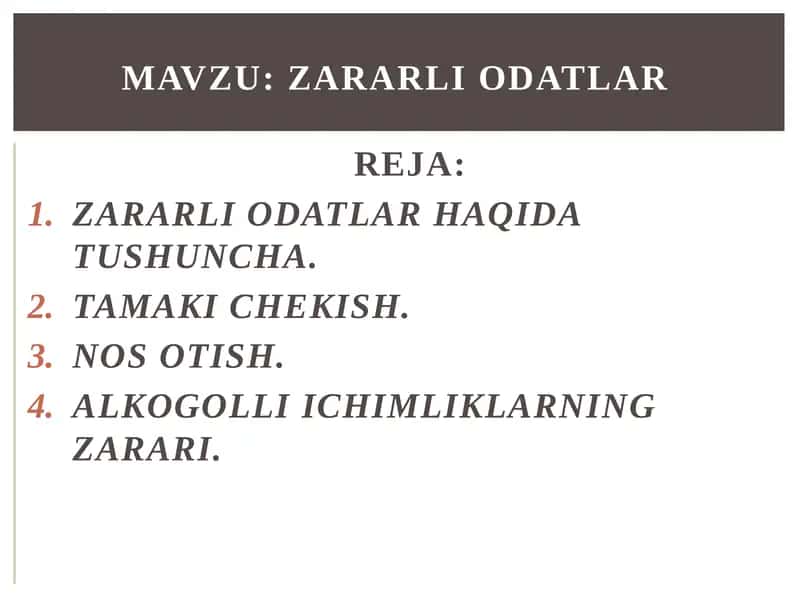 ZARARLI ODATLAR HAQIDA TUSHUNCHA