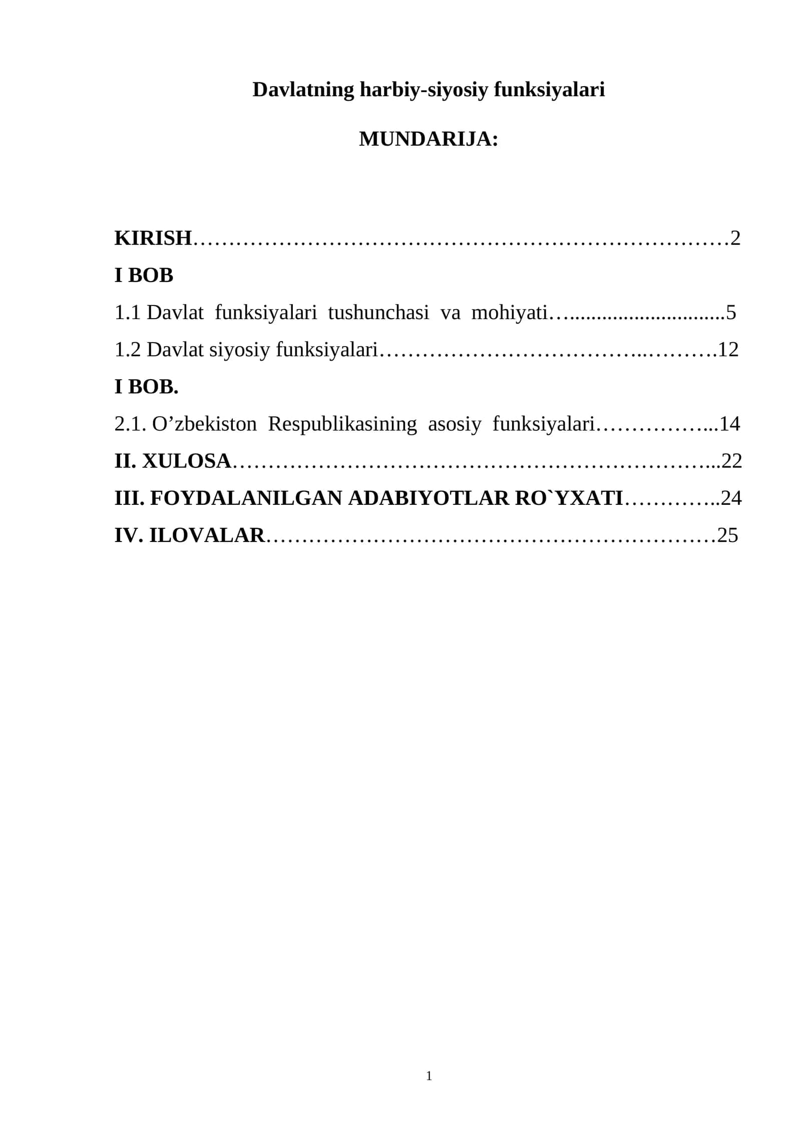 Davlatning harbiy-siyosiy funksiyalari