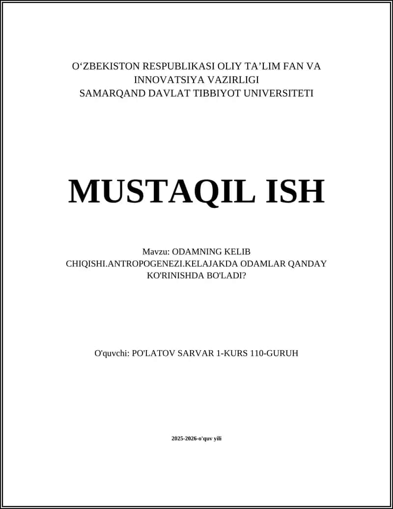 Antropogenezi nazariyalari va evolyutsiya qonuniyatlari
