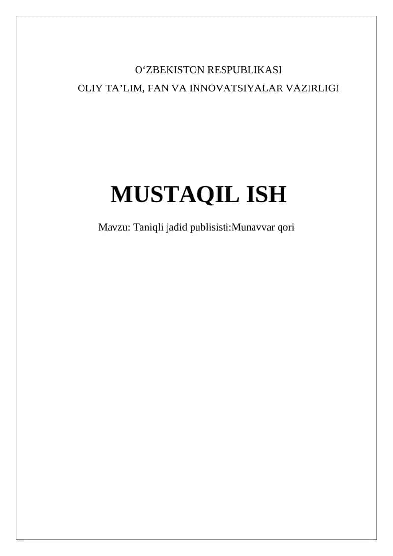 Munavvar Qori Abdurashidxonov: Hayoti va Ijodi