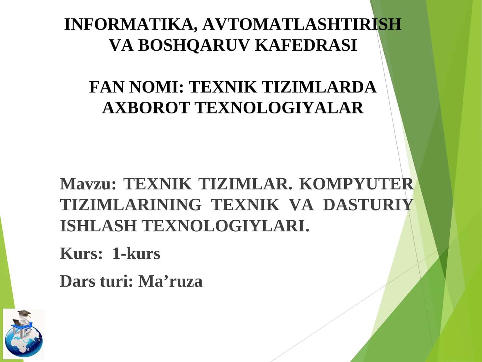 TEXNIK TIZIMLARDA AXBOROT TEXNOLOGIYALAR