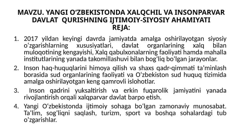 YANGI O‘ZBEKISTONDA XALQCHIL VA INSONPARVARDAVLAT QURISHNING IJTIMOIY-SIYOSIYAHAMIYATI