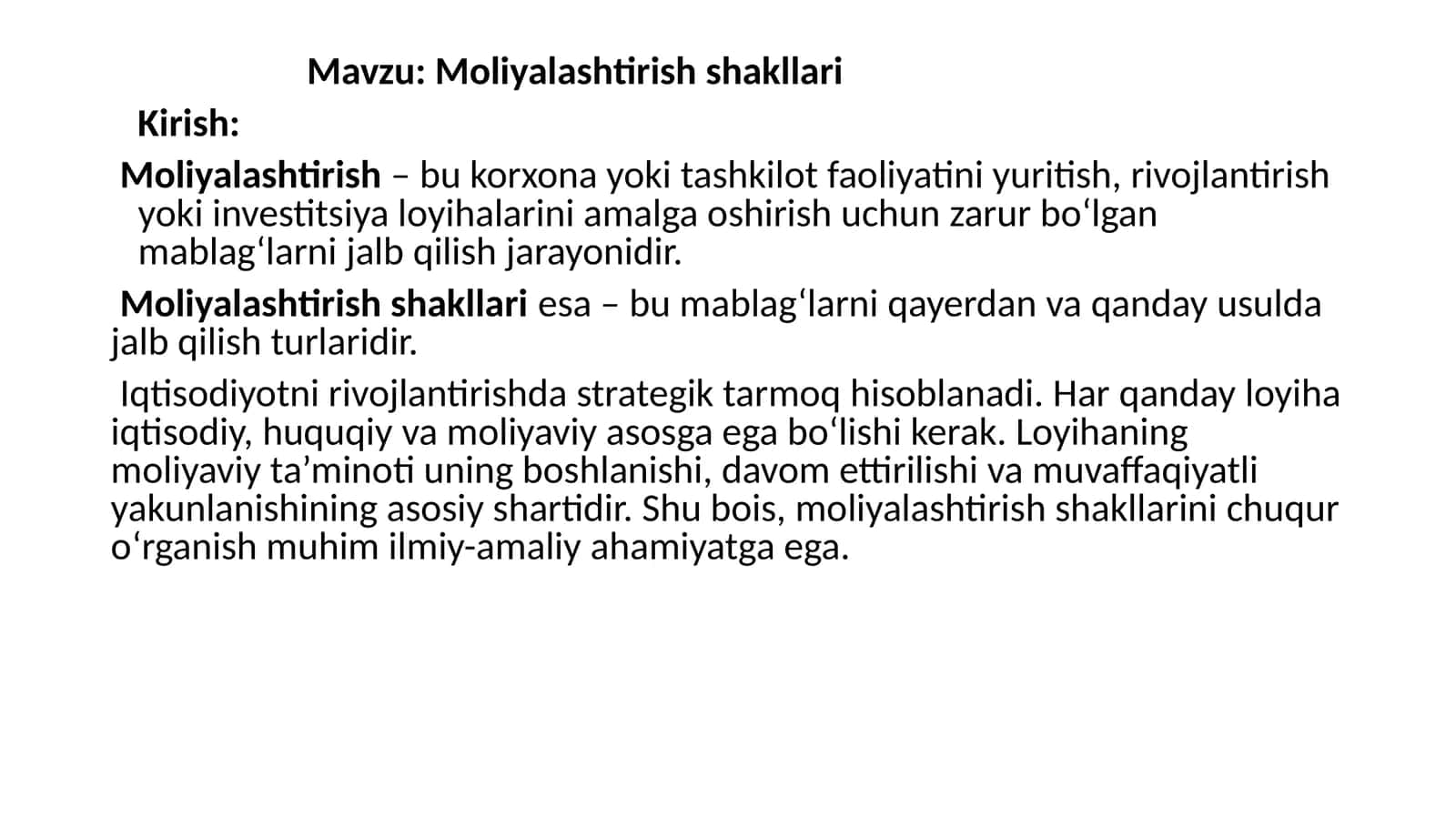 Moliyalashtirish shakllari