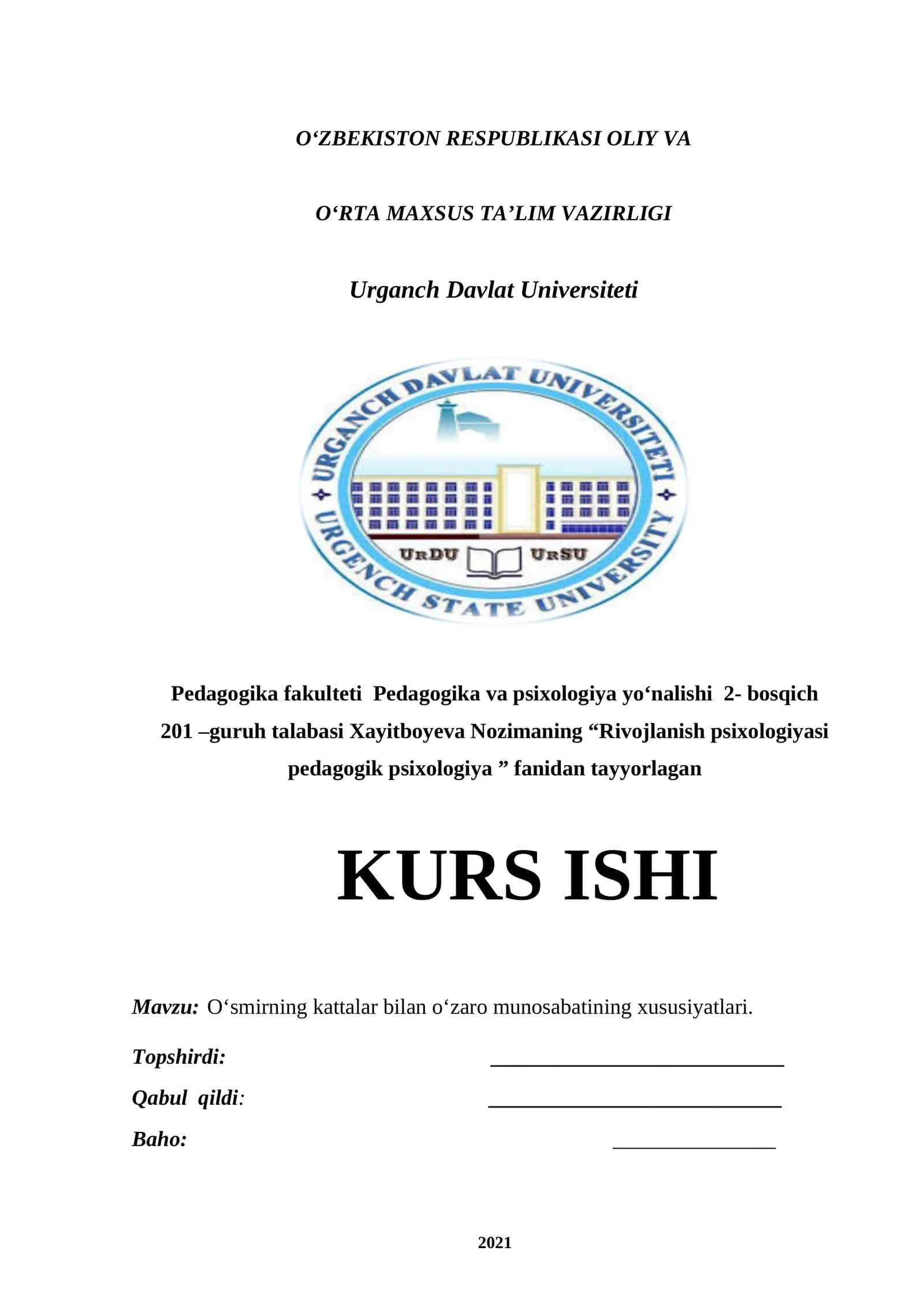 O‘smirning kattalar bilan o‘zaro munosabatining xususiyatlari