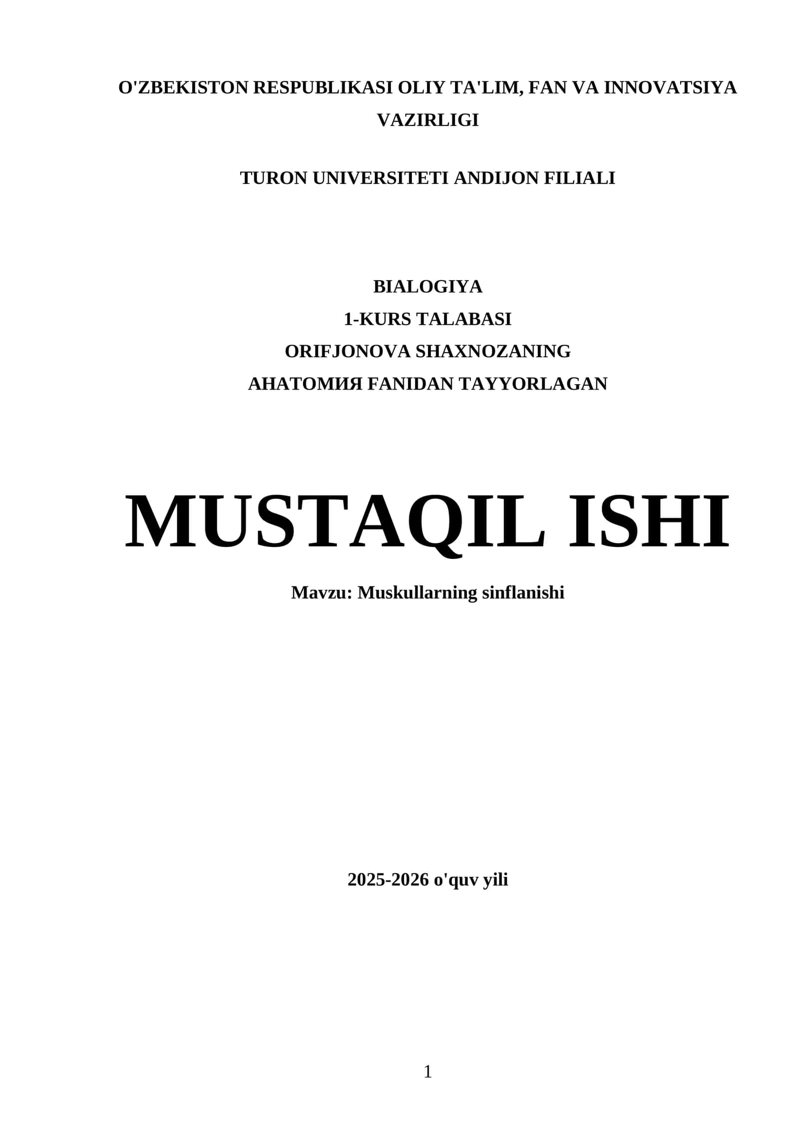 Muskullarning sinflanishi