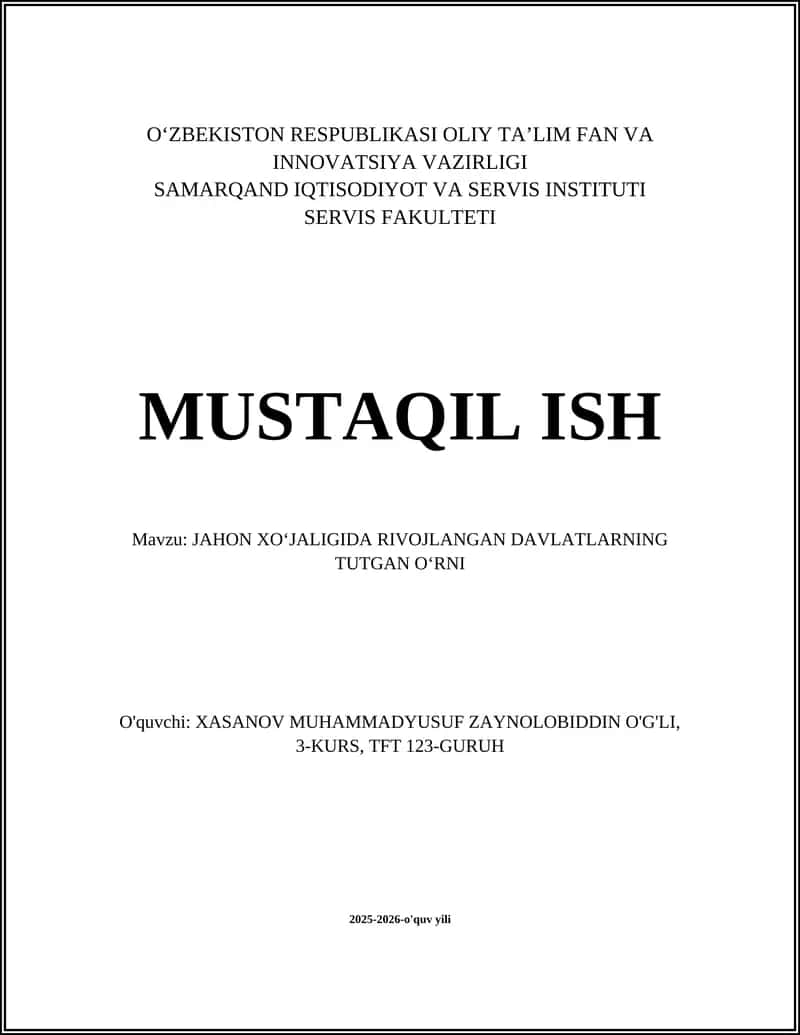 Rivojlangan davlatlarning jahon yalpi ichki mahsulotidagi ulushi