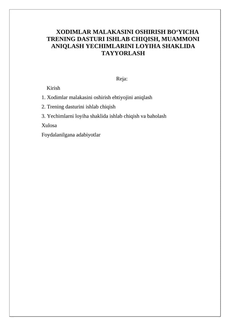Malaka oshirish bo'yicha trening dasturi