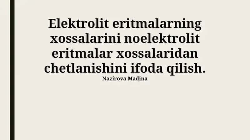 Elektrolit eritmalarning xossalarini noelektrolit eritmalar xossalaridan chetlanishini ifoda qilish