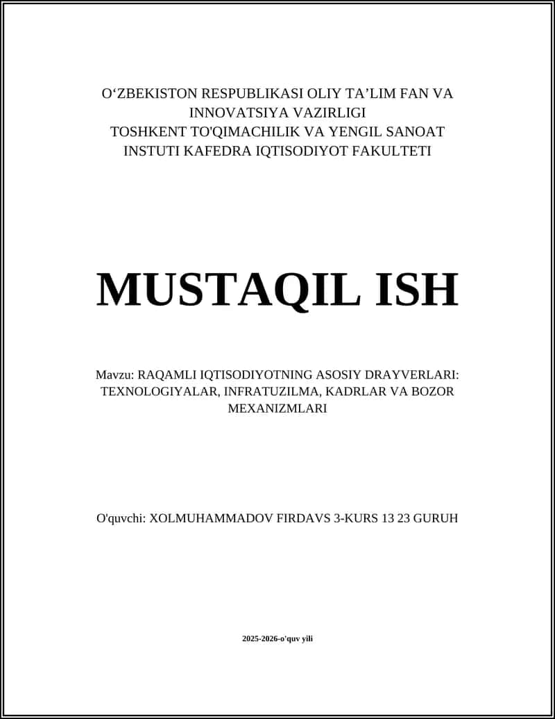 RAQAMLI IQTISODIYOTNING ASOSIY DRAYVERLARI