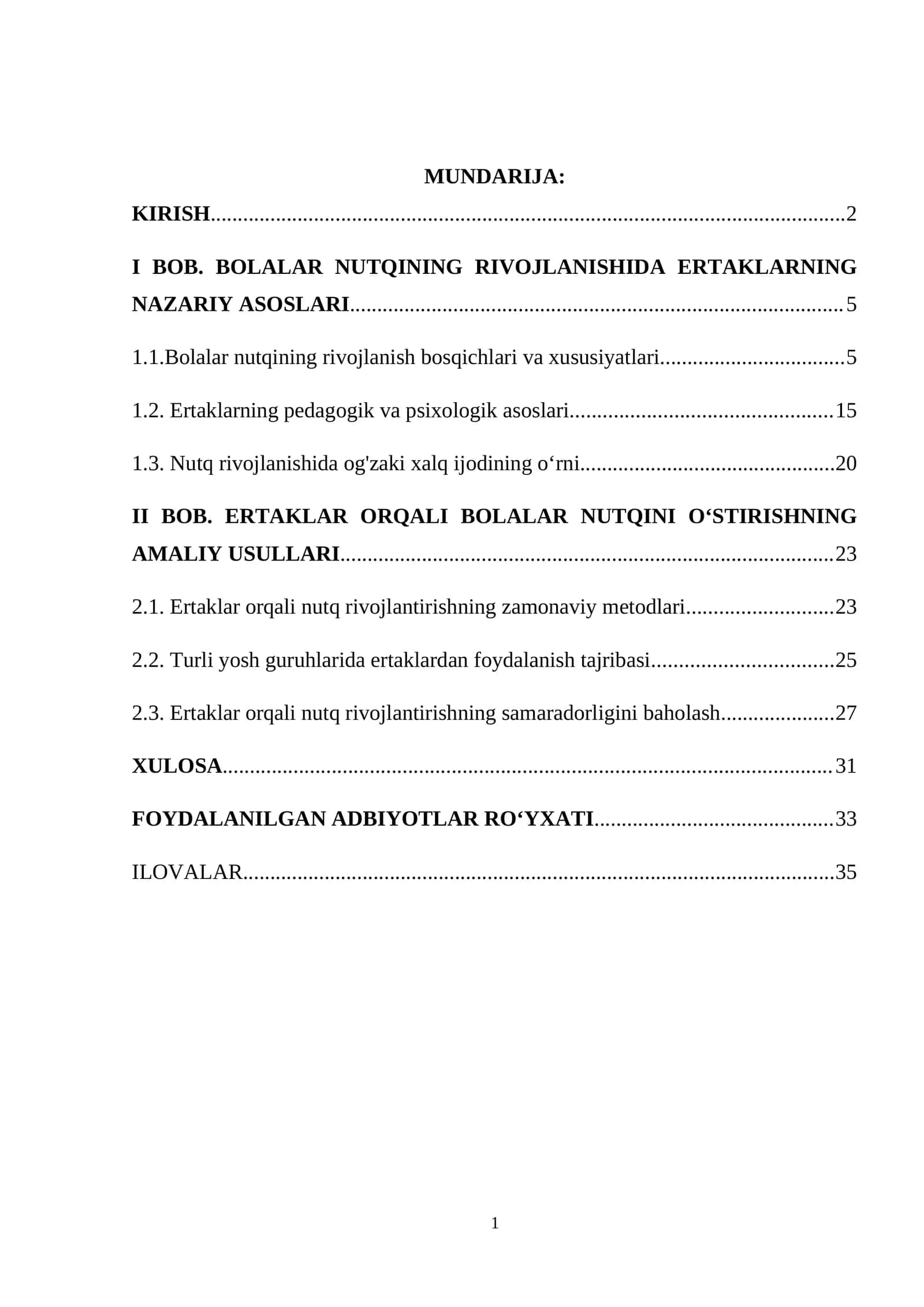 BOB. ERTAKLAR ORQALI BOLALAR NUTQINI OʻSTIRISHNING AMALIY USULLARI