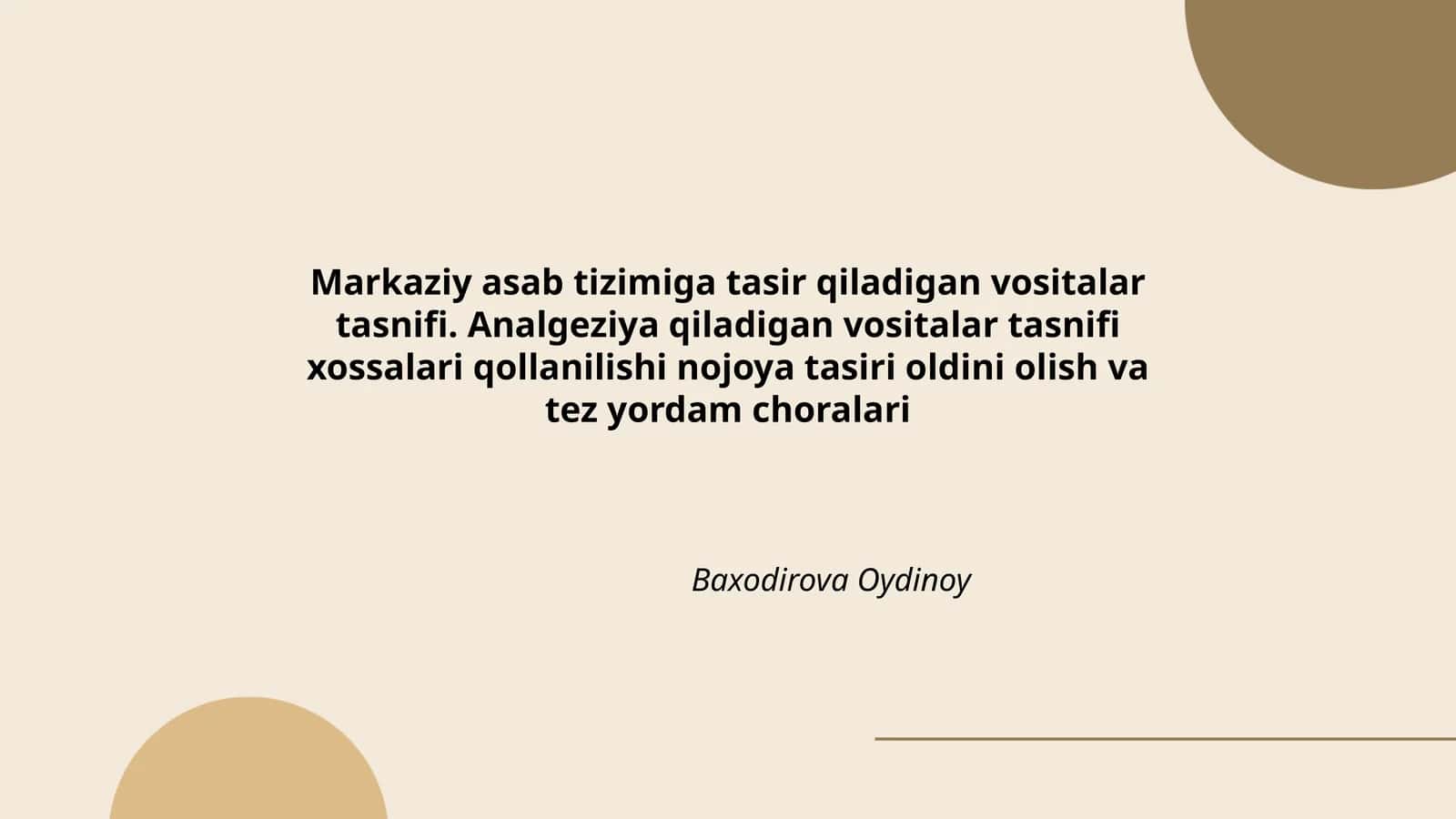 Markaziy asab tizimiga tasir qiladigan vositalar tasnifi