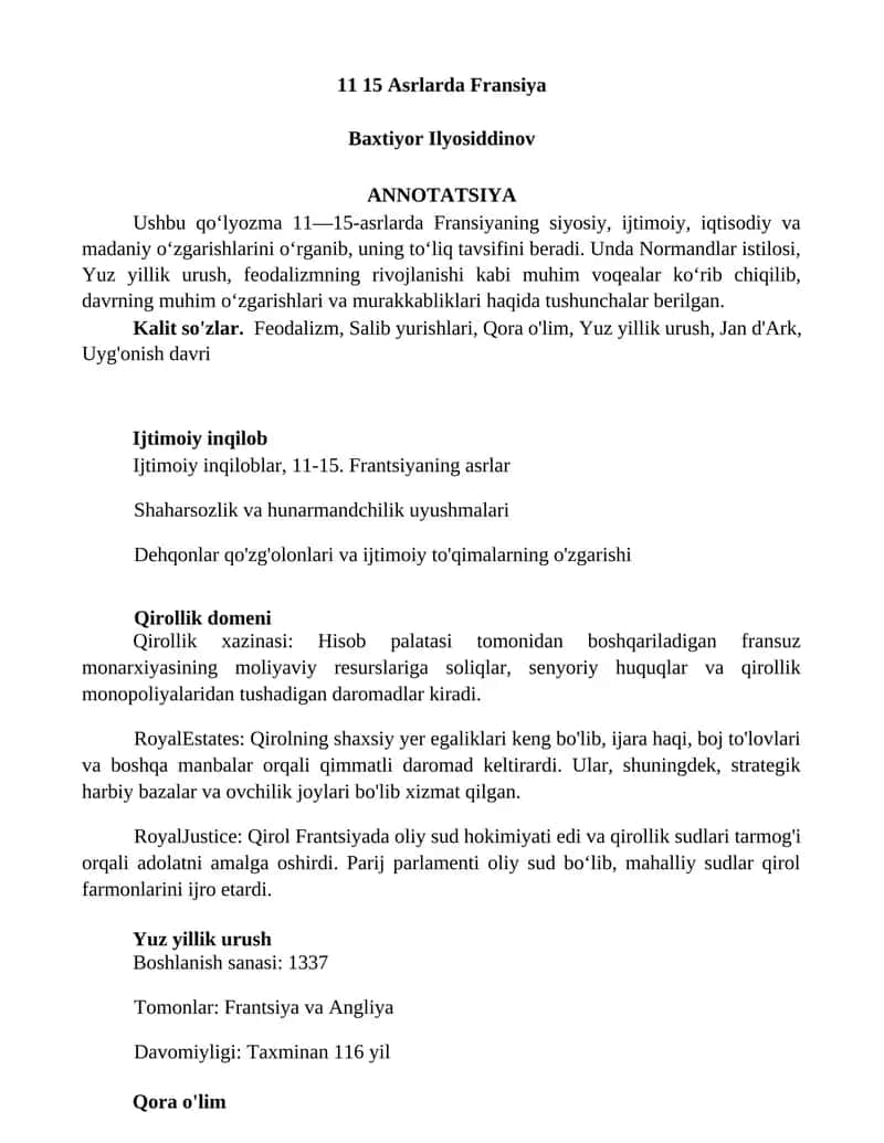 11 15 Asrlarda Fransiya
