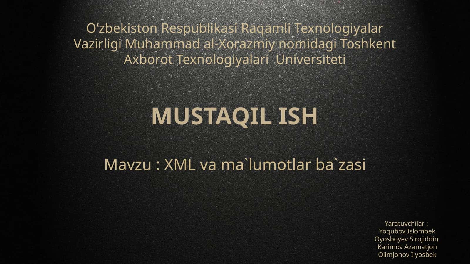 XML va ma`lumotlar ba`zasi