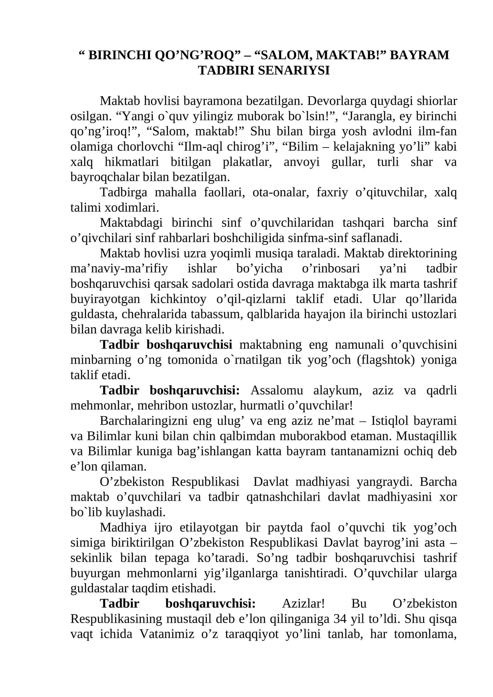 salom maktab senariysi