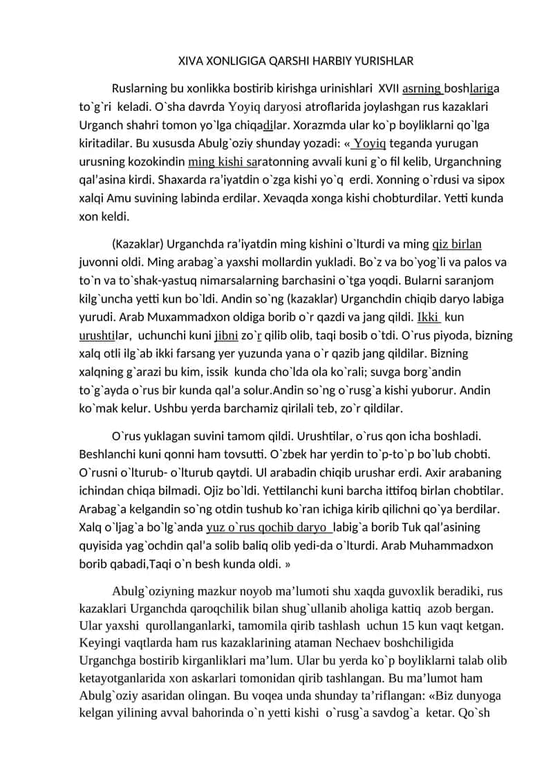 XIVA XONLIGIGA QARSHI HARBIY YURISHLAR
