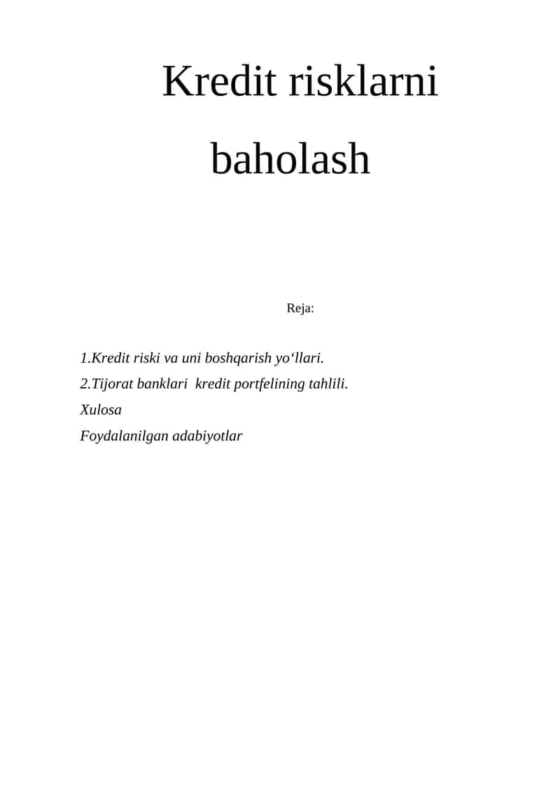 Kredit risklarni baholash