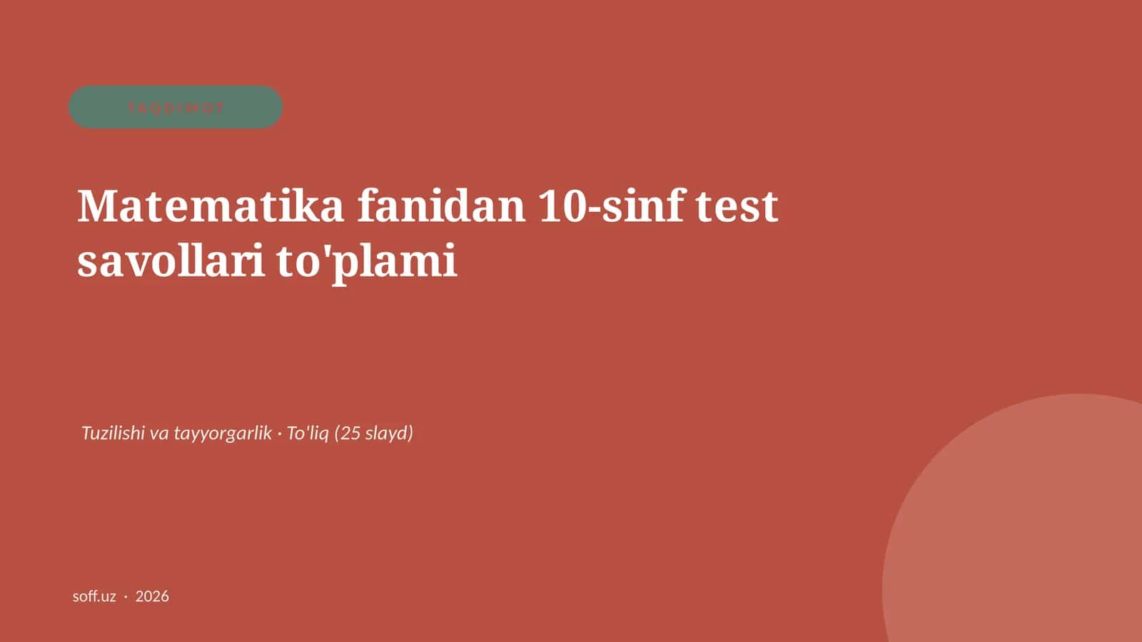Matematika fanidan 10-sinf test savollari to'plami