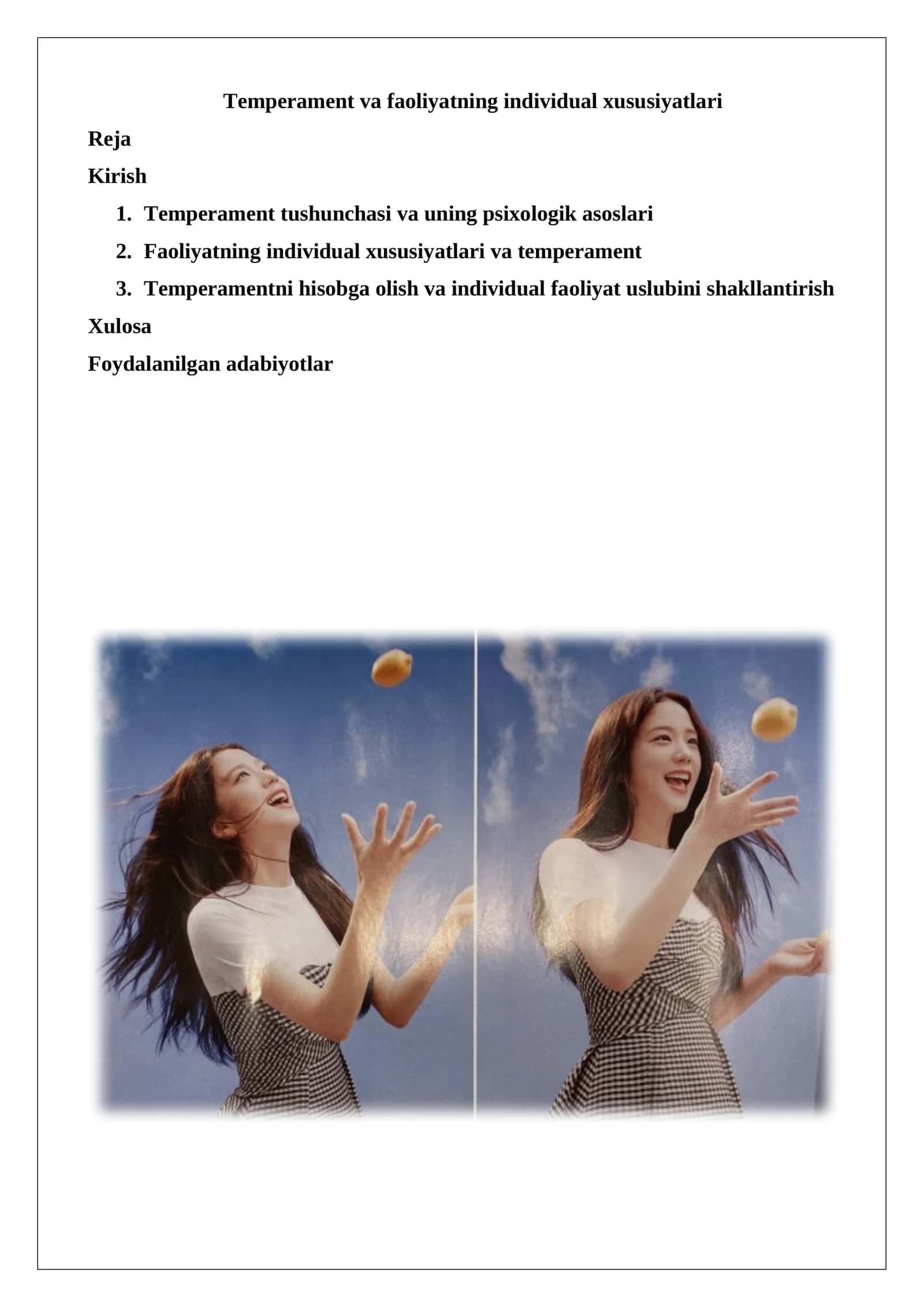 Temperament va faoliyatning individual xususiyatlari