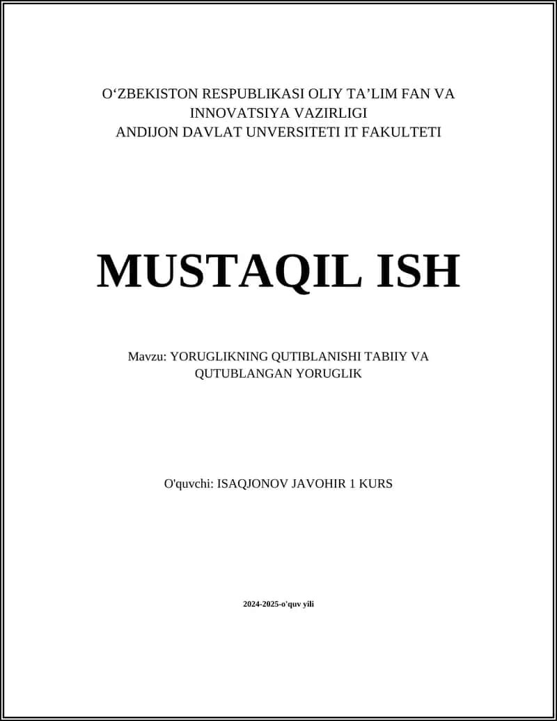Yorug'likning Qutiblanishi Tabiiy va Qutublangan Yoruglik