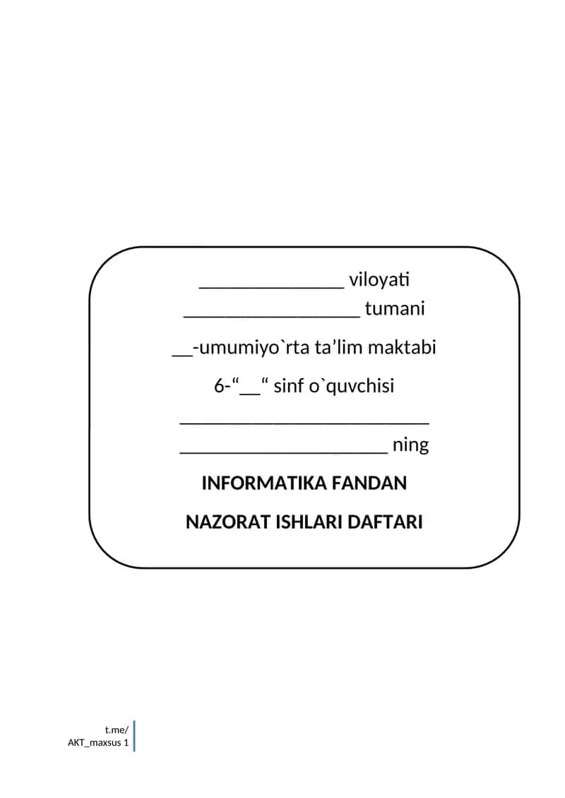 INFORMATIKA FANDAN NAZORAT ISHLARI DAFTARI