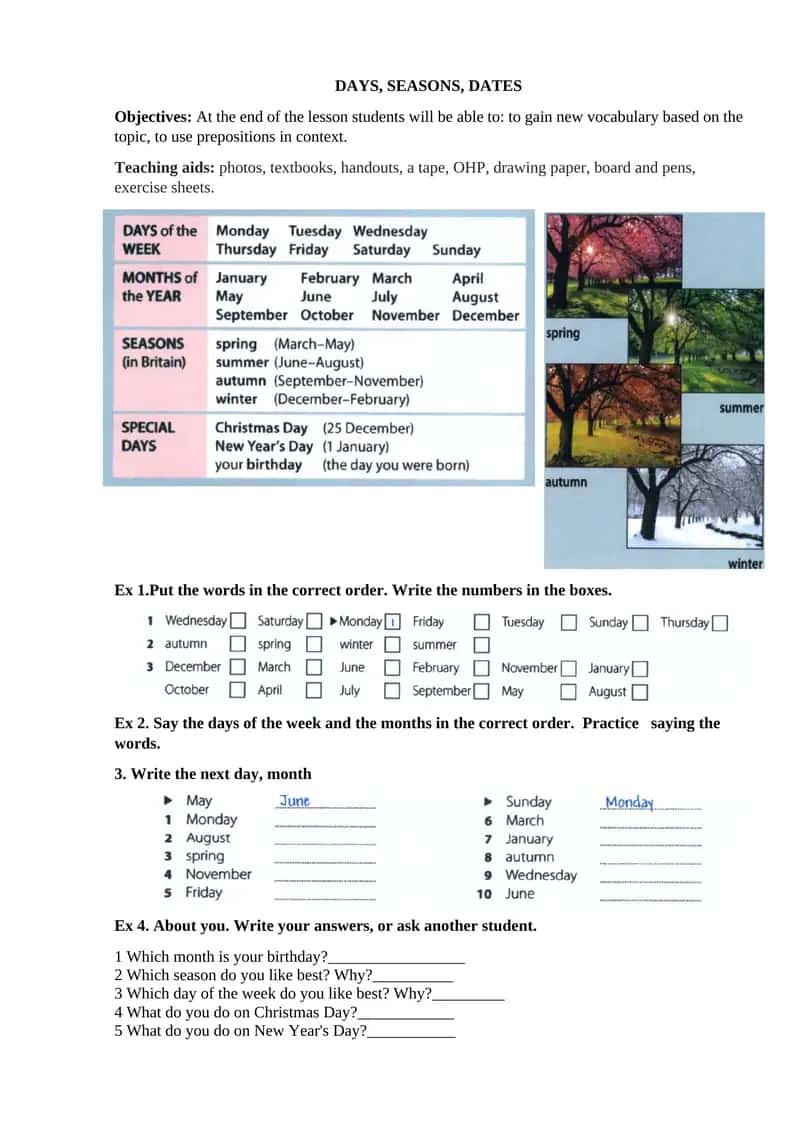 DAYS, SEASONS, DATES