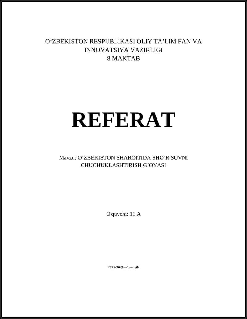 O'ZBEKISTON SHAROITIDA SHO´R SUVNI CHUCHUKLASHTIRISH G´OYASI