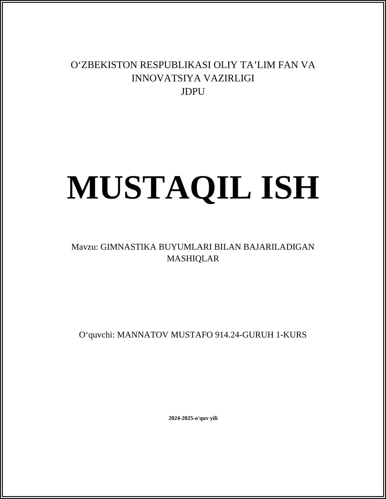 GIMNASTIKA BUYUMLARI BILAN BAJARILADIGAN MASHIQLAR