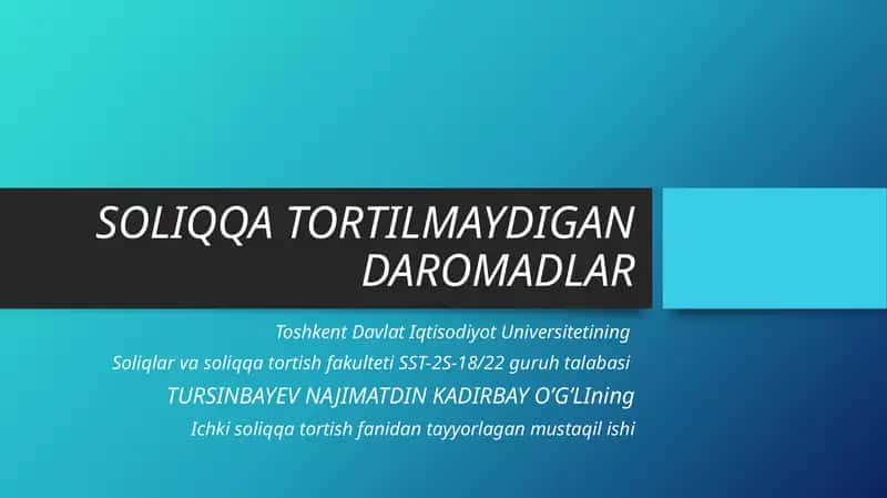 Soliqqa Tortilmaydigan Daromadlar