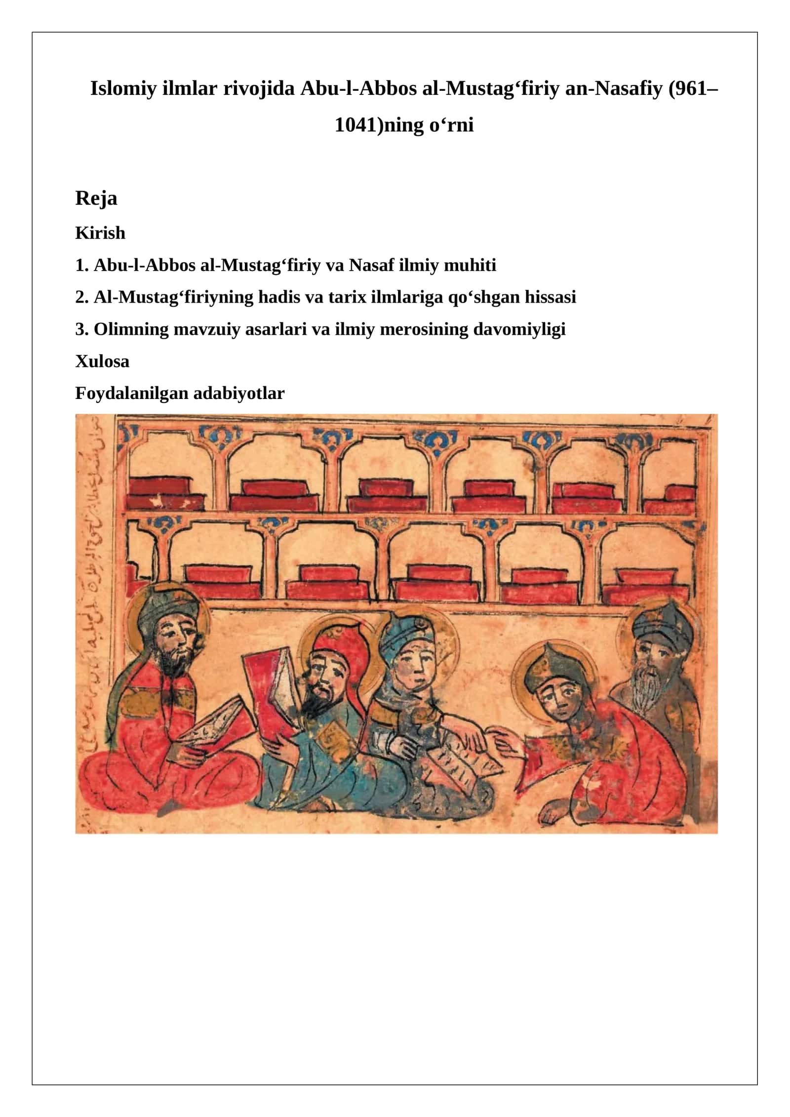 Islomiy ilmlar rivojida Abu-l-Abbos al-Mustag‘firiy an-Nasafiy (961–1041)ning o‘rni.