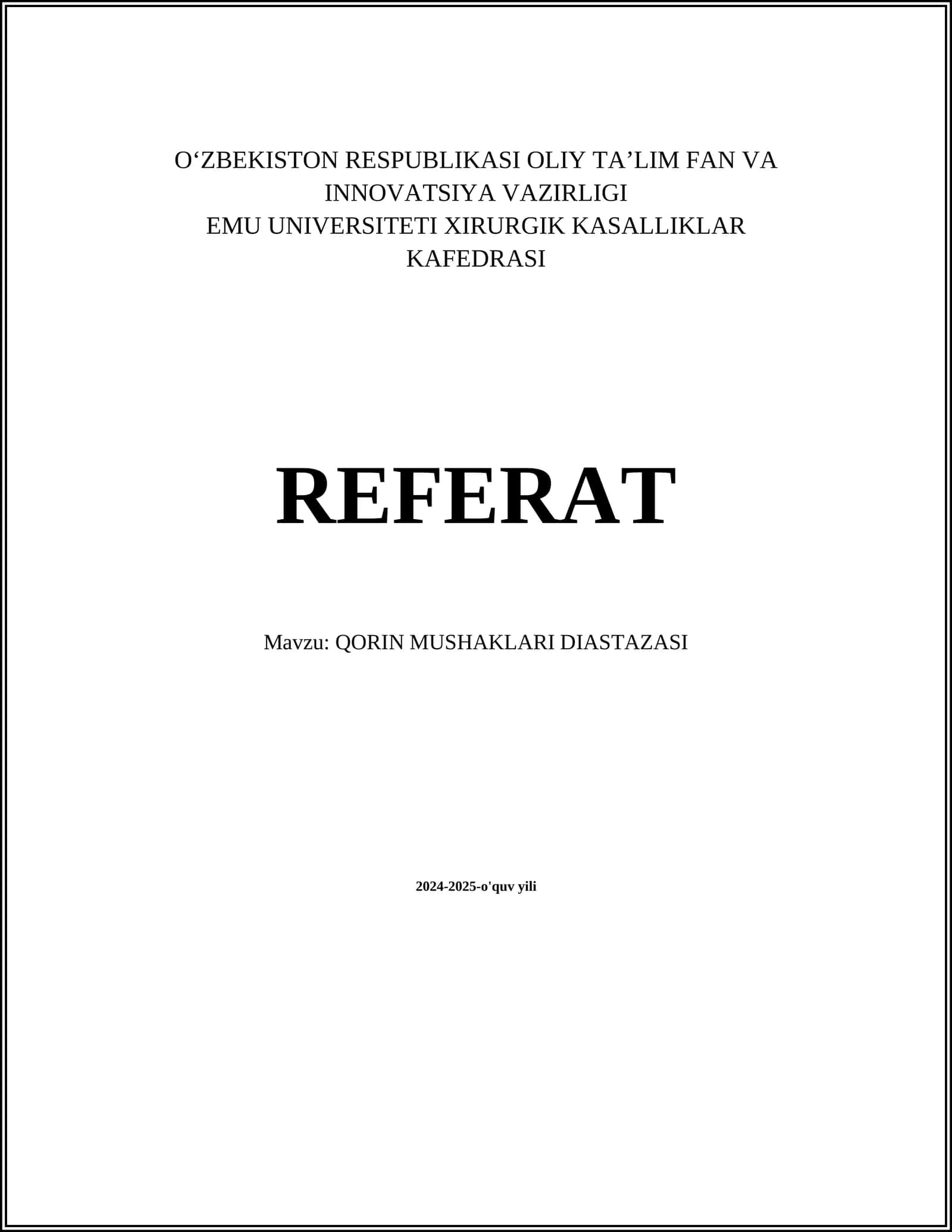 QORIN MUSHAKLARI DIASTAZASI