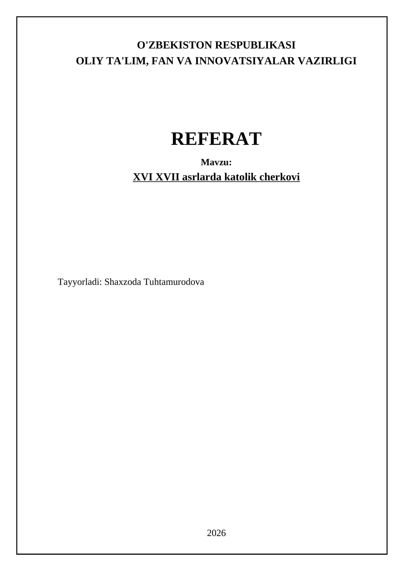 XVI XVII asrlarda katolik cherkovi