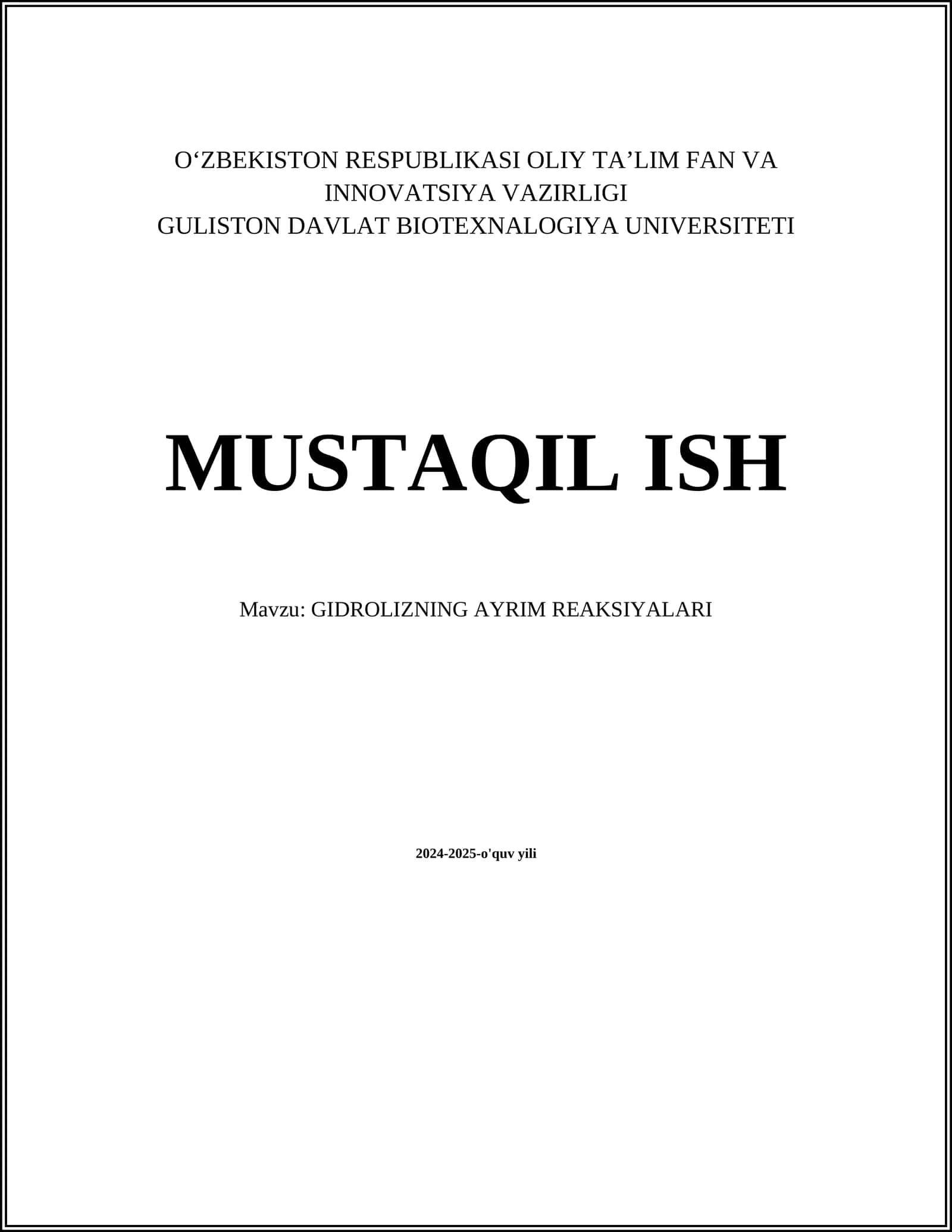 GIDROLIZNING AYRIM REAKSIYALARI