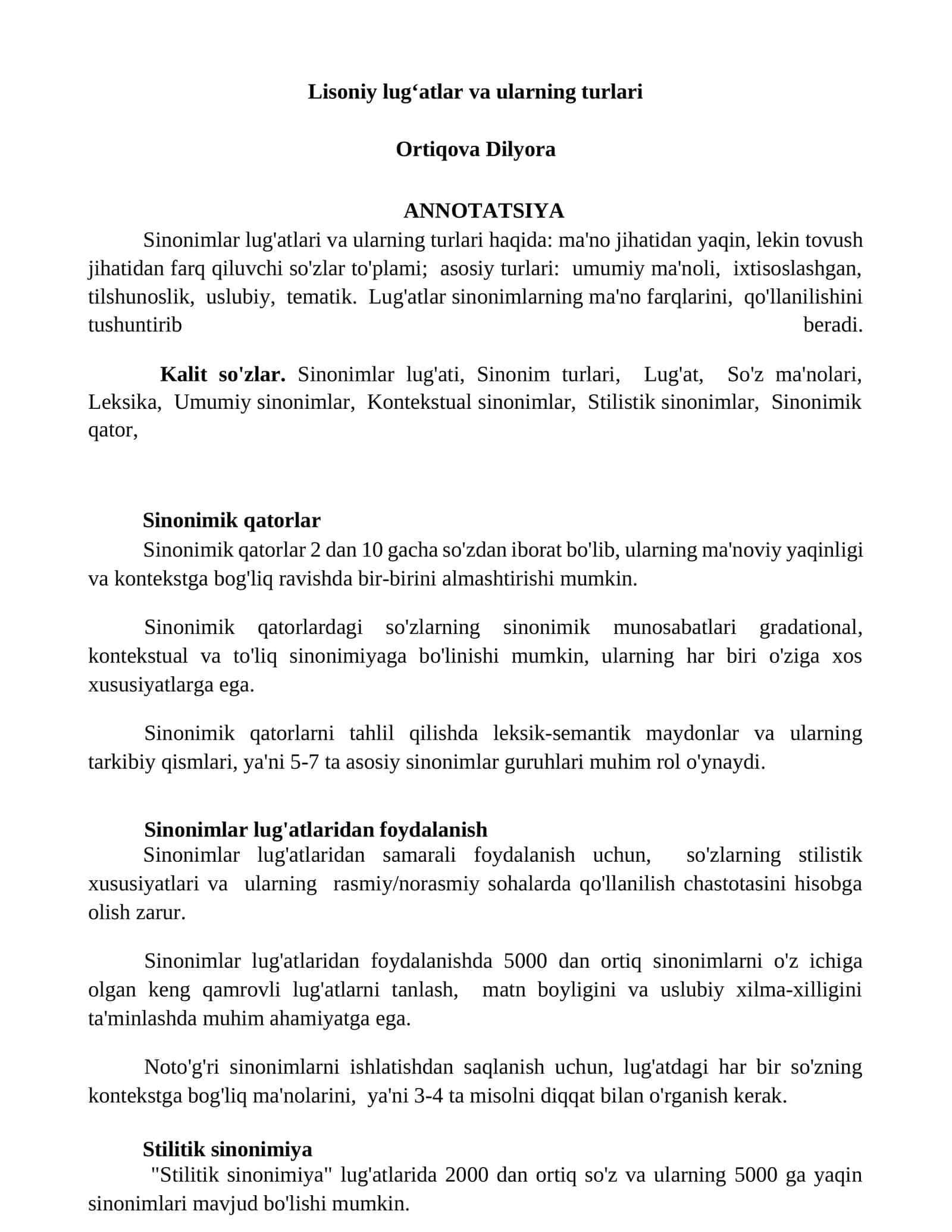 Lisoniy lugʻatlar va ularning turlari